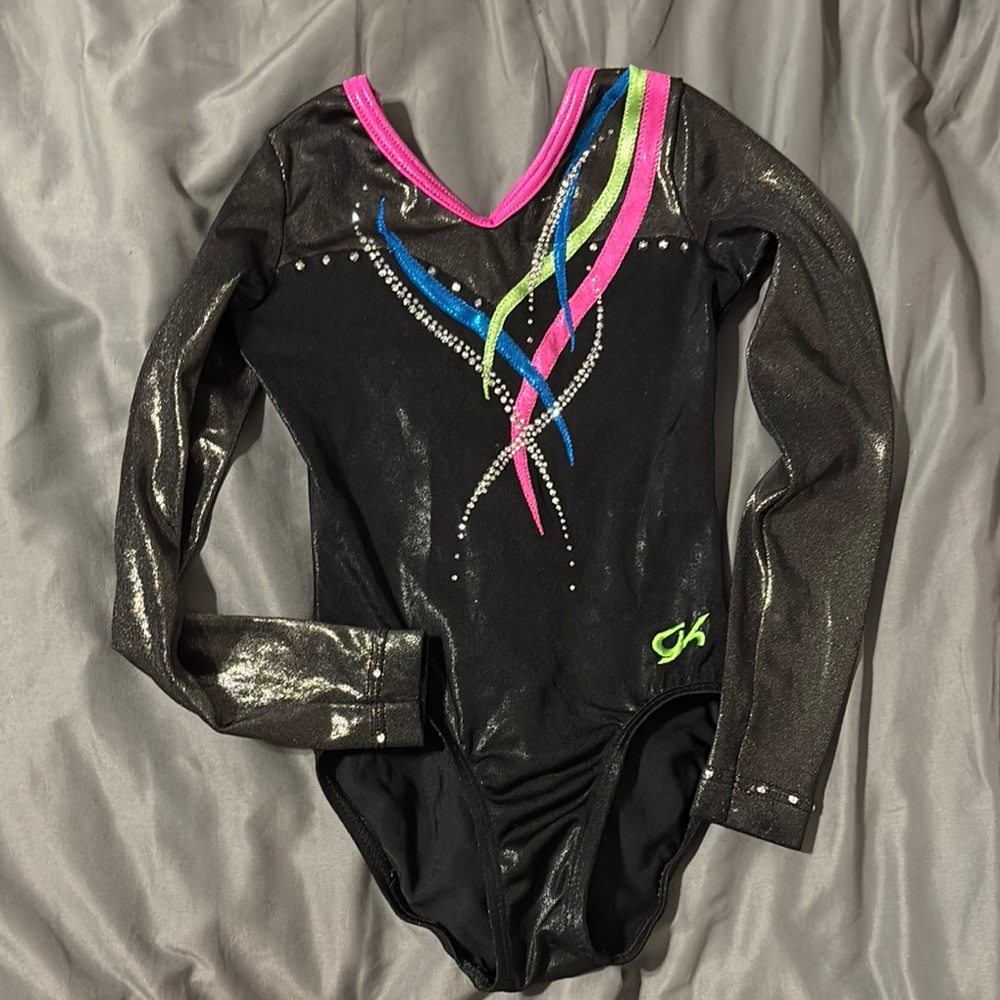 GK Black Leotard with Colorful Accents